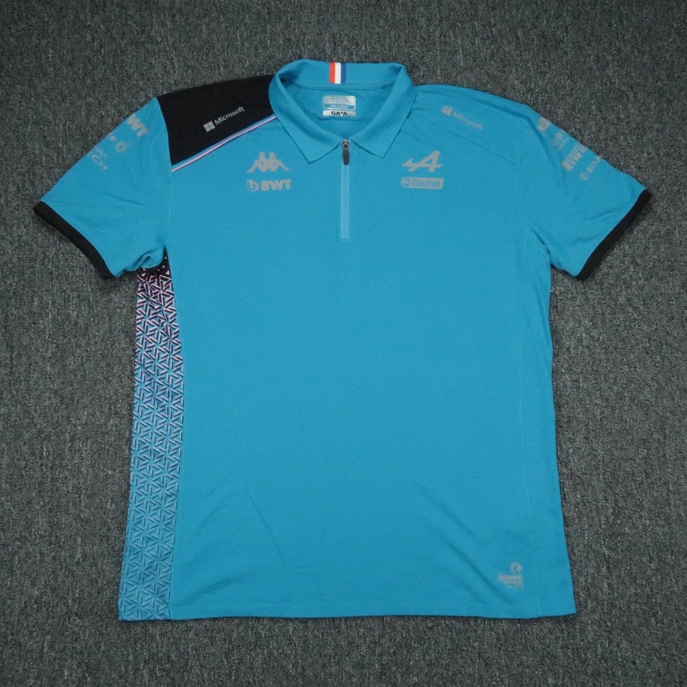 Kappa Shirt Mens 3XL Blue BWT Alpine F1 Team Gara Polo Zip‎ Short Sleeve